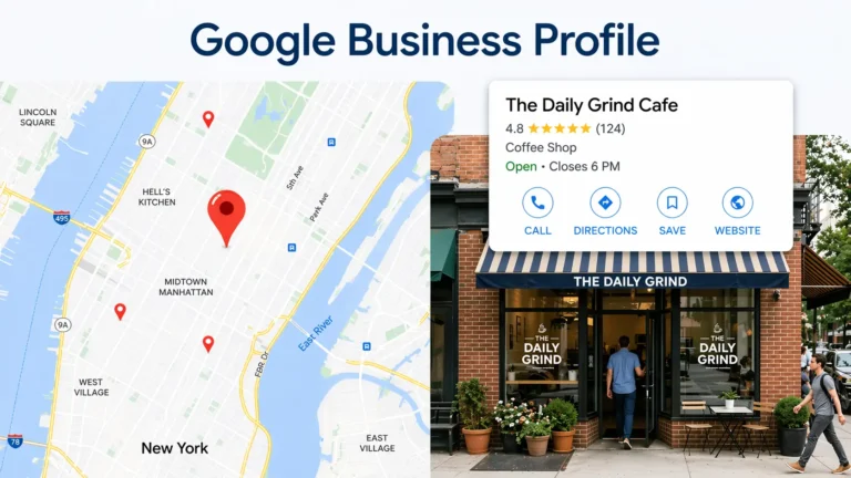 How to rank Google My Business in 2026 - step-by-step local SEO guide showing a Google Business Profile on Google Maps