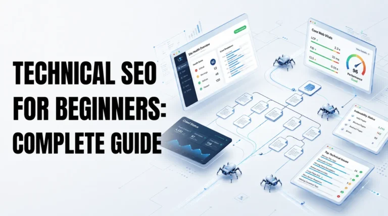 Technical SEO guide for beginners showing crawl, index, and ranking process in 2026