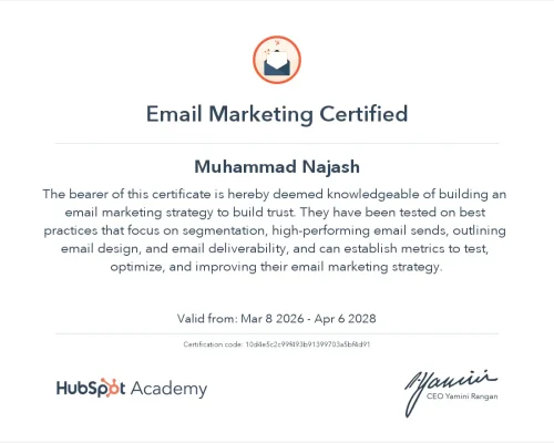 HubSpot AEO Certification -Muhammad Najash, SEO Expert, Kannur