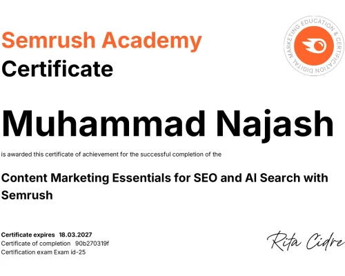 Semrush Keyword Research Certification – Muhammad Najash, SEO Expert Kannur